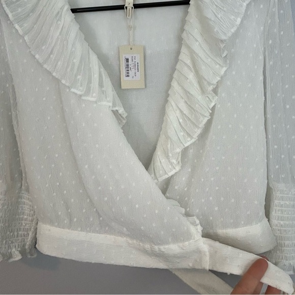 MWT Maje Plumeti Cropped White Wrap Ruffle V-neck Wrap Blouse Size 2 NEW - Picture 4 of 15
